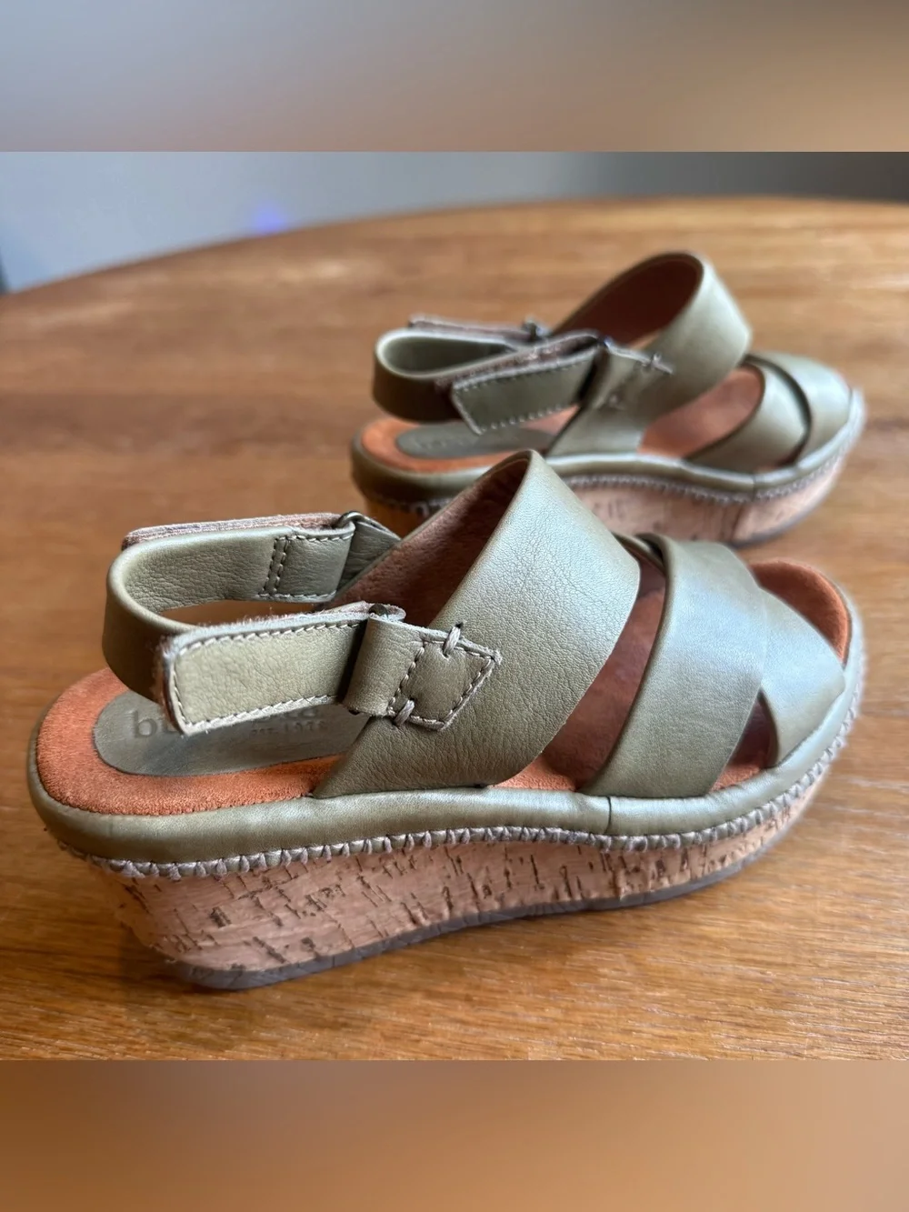 Bussola Olive Green Cork Wedge Sandals